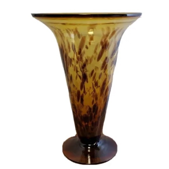 Gorgeous Murano ART GLASS Tortoise Shell Brown & Gold Vase Large Vintage